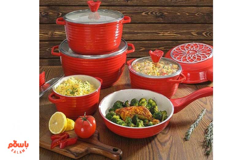 سرویس قابلمه چدن گرانیت 10 پارچه عروس مدل کلاسیک خطی