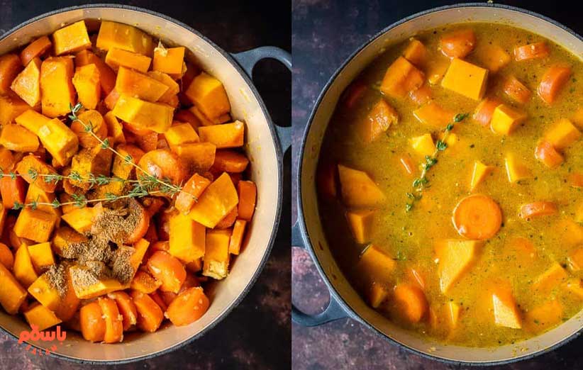 طرز تهیه خورش کدو حلوایی بدون گوشت با هویج