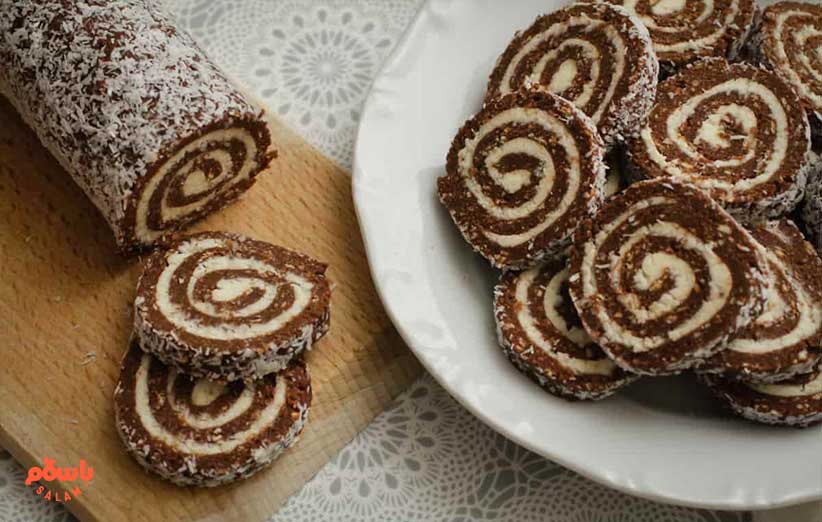 طرز تهیه رولت خرما بیسکویتی، گردویی، کنجدی، ارده ای + با آرد و بدون آرد