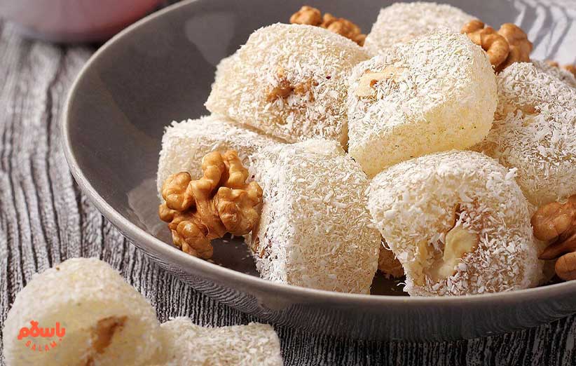 طرز تهیه باسلوق گردویی با نشاسته و پودر ژلاتین و ژله