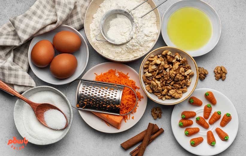 مواد لازم کیک هویج و گردو ساده