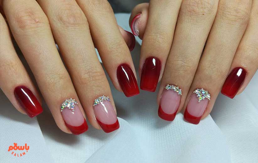 طرح ناخن پاییزی با نگین