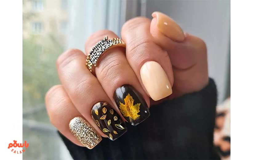 ناخن پاییزی با طرح برگ