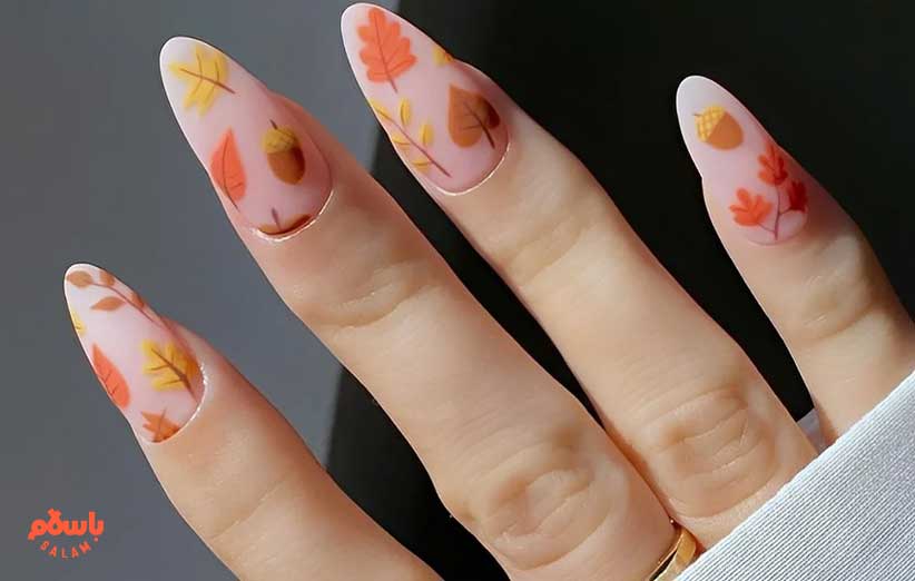 ناخن پاییزی با طرح برگ