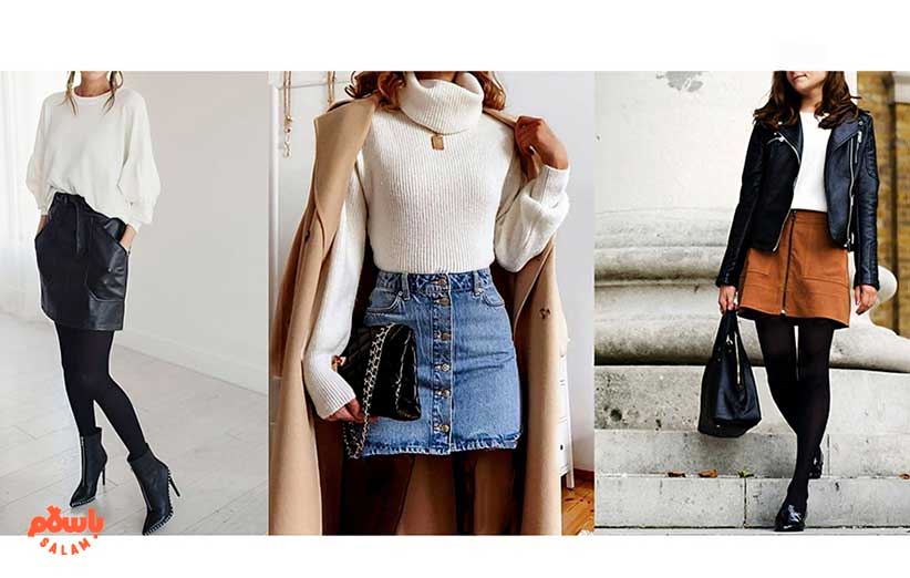 استایل با دامن چهارخونه بلند