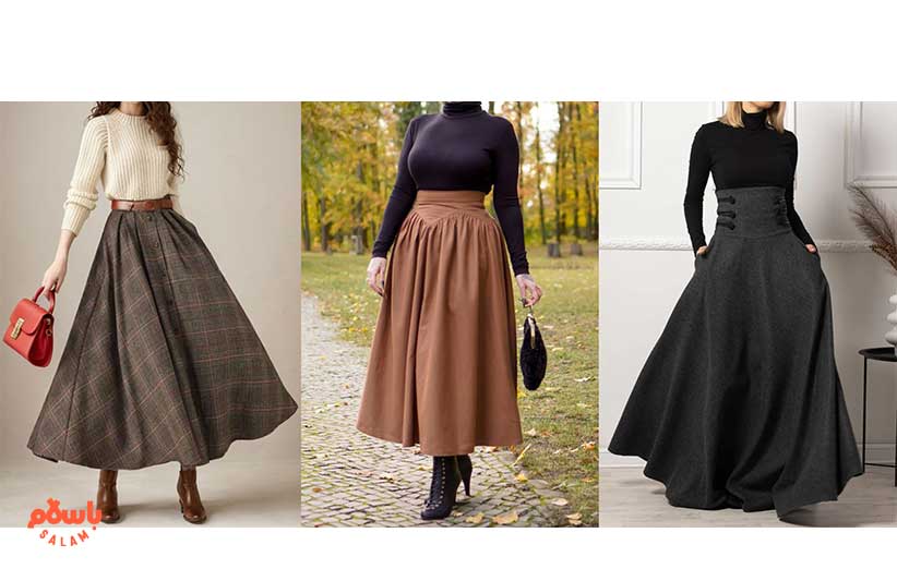 استایل با دامن چهارخونه بلند