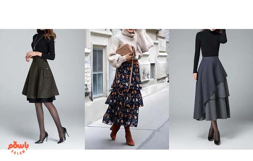 استایل با دامن چهارخونه بلند