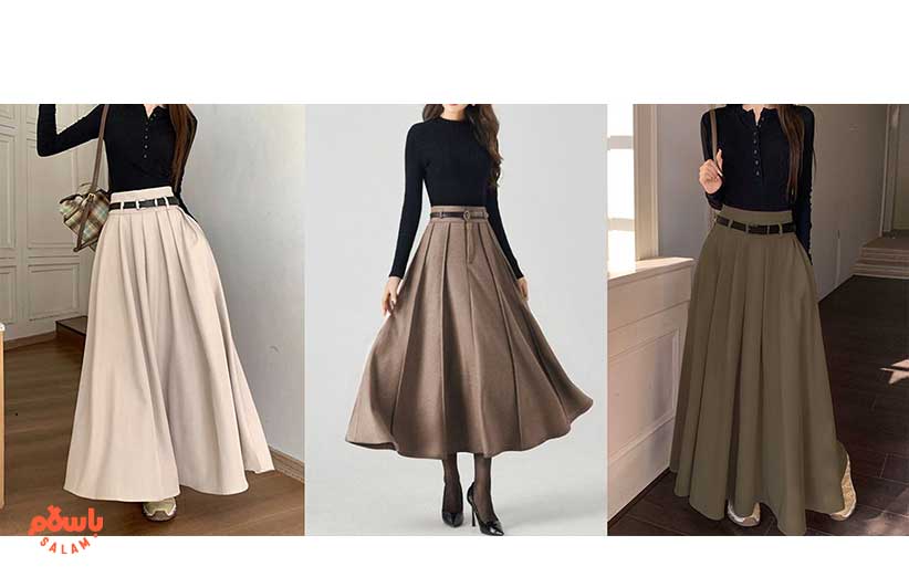 استایل با دامن چهارخونه بلند