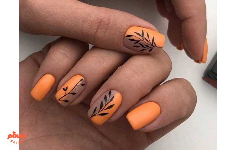 طرح ناخن مربعی پاییزی