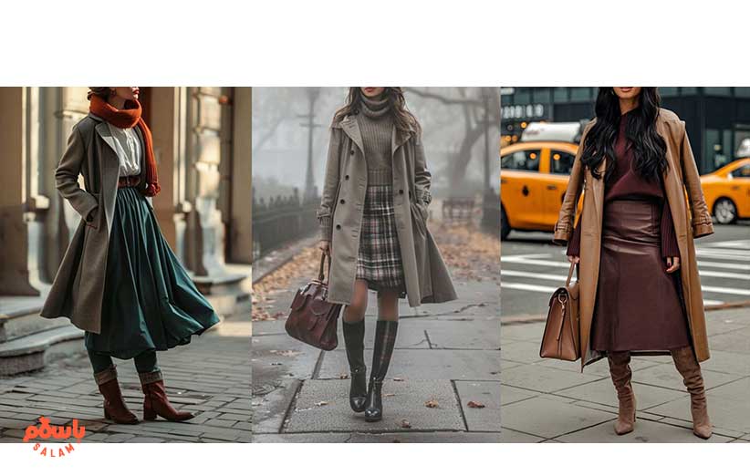 استایل با دامن چهارخونه بلند