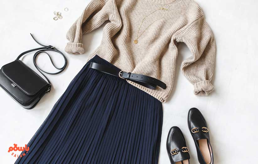 استایل با دامن چهارخونه بلند