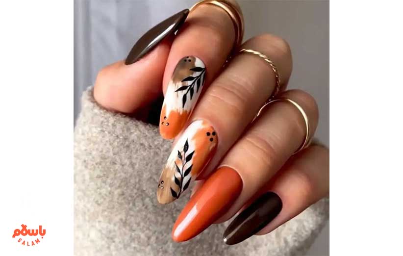 کاشت ناخن طرح پاییزی خیلی بلند