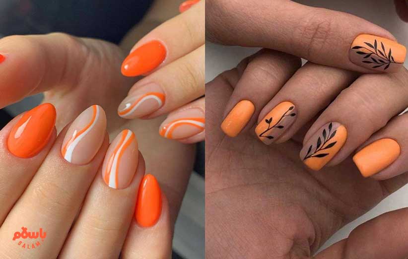 ایده طراحی ناخن با رنگ نارنجی