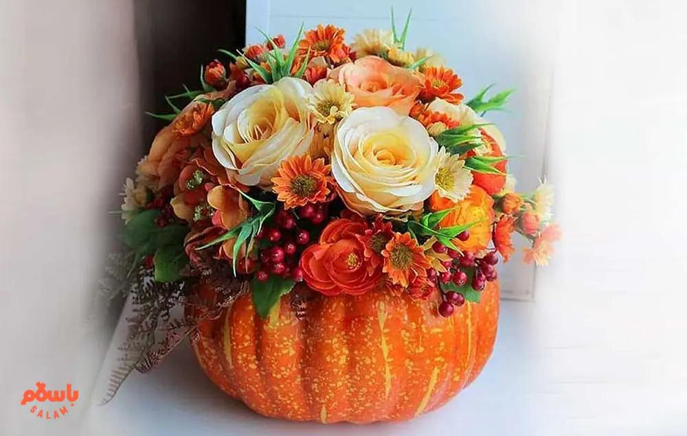 تزیین کدو حلوایی شب یلدا با گل