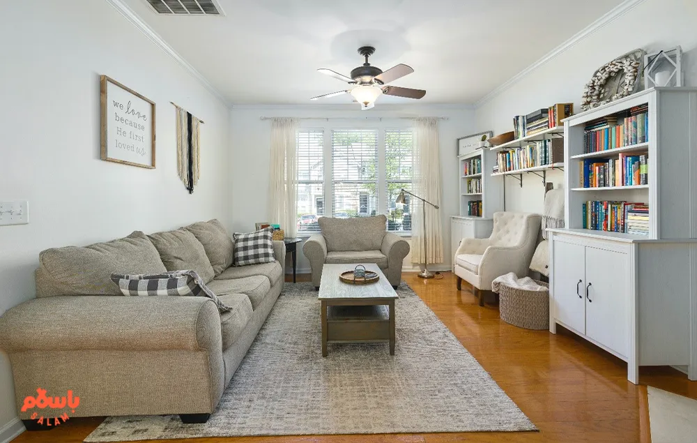 چیدمان مبل در پذیرایی مستطیل شکل