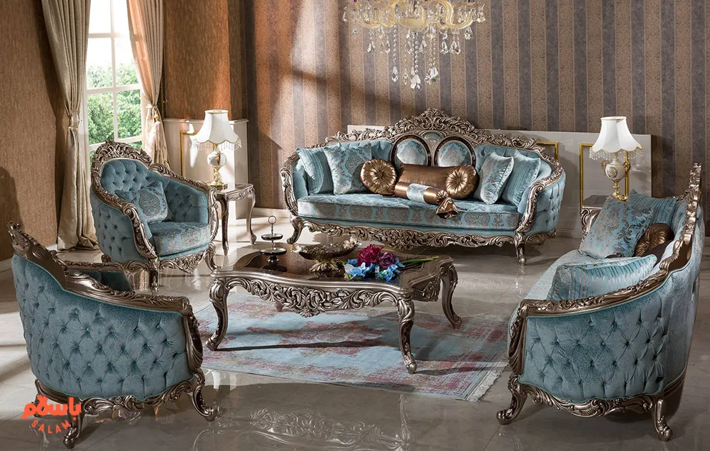 چیدمان مبل ۷ نفره با پرده