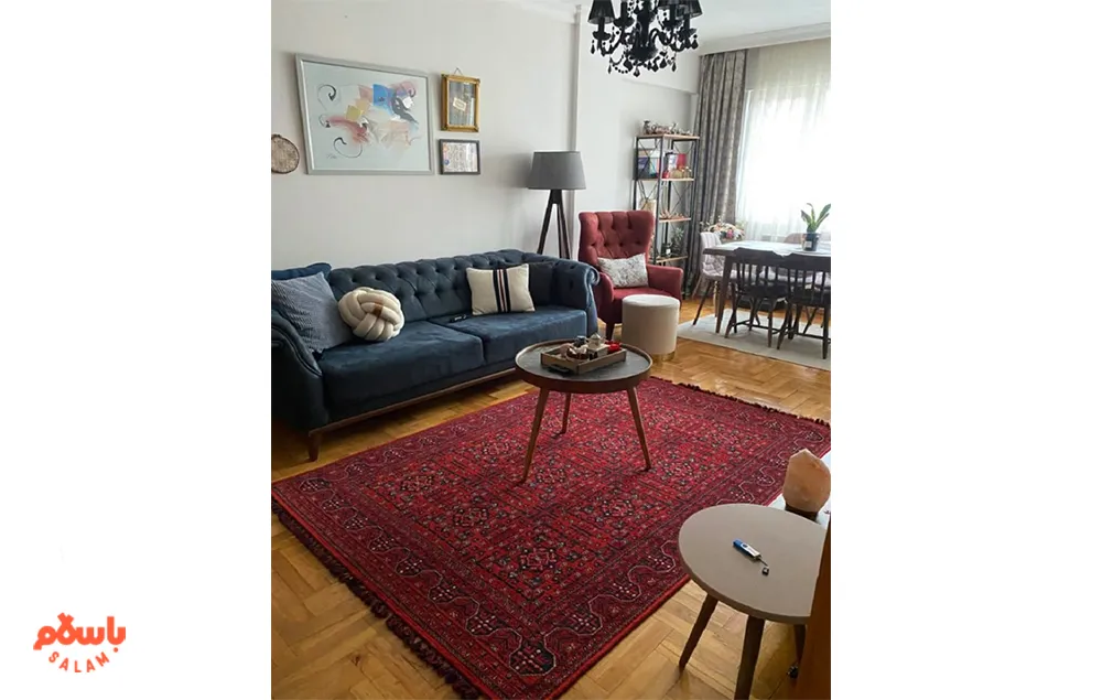 چیدمان مبل و میز ناهارخوری در پذیرایی دراز
